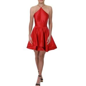 Blondie Nites Juniors' Halter Fit & Flare Homecoming Dress in Red Size 3